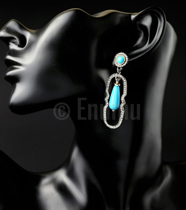 Blue Dangle Ethnic Earrings - Enumu