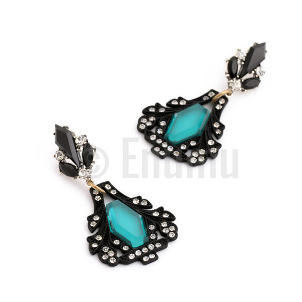 Blue and Black Party Long Earrings - Enumu