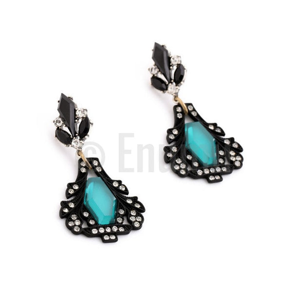 Blue and Black Party Long Earrings - Enumu