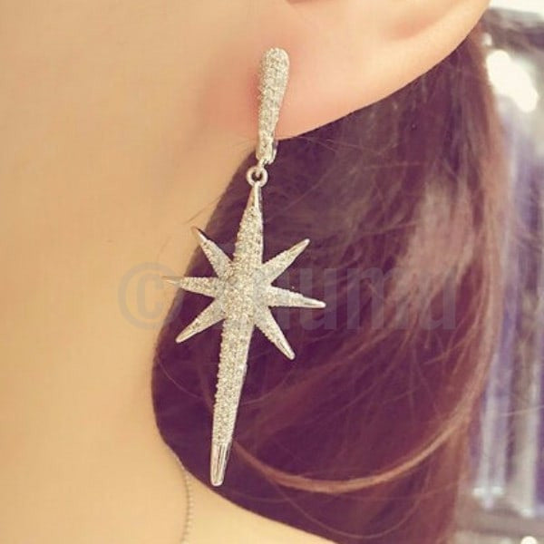 Star Sparkle WGP Diamond Imitation Dangle Earrings - Enumu