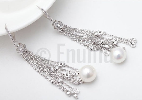 Tassel Pearl Dangle Earrings - Enumu