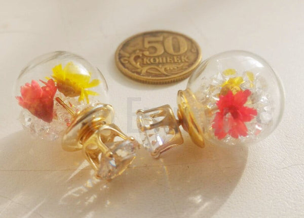 Flower and Stones Double Side Studs - Enumu