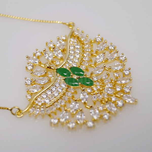 Big Emerald and CZ Pendant with Chain - Enumu