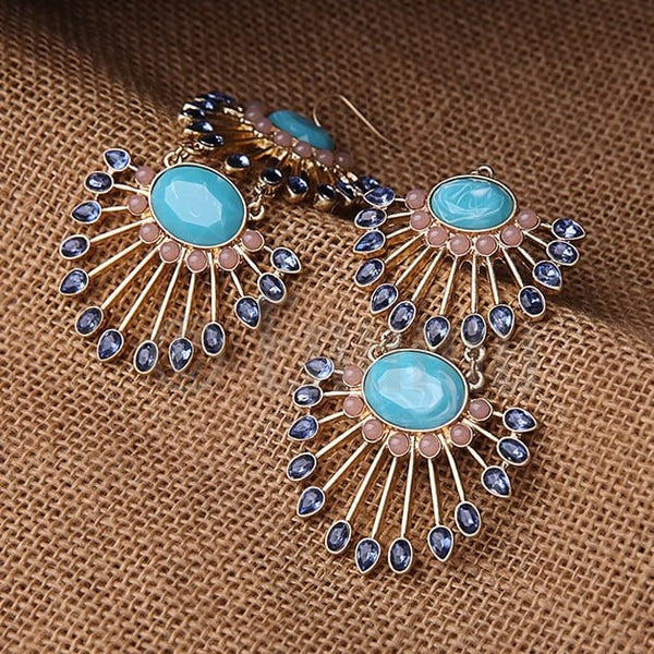 Super big and Super long Turquoise Dangle Earrings - Enumu