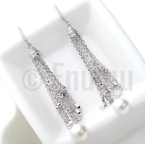 Tassel Pearl Dangle Earrings - Enumu