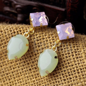 White and Light Green Drop Earrings - Enumu