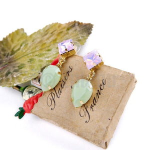 White and Light Green Drop Earrings - Enumu