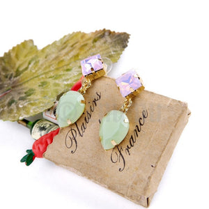 White and Light Green Drop Earrings - Enumu