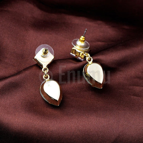 White and Light Green Drop Earrings - Enumu
