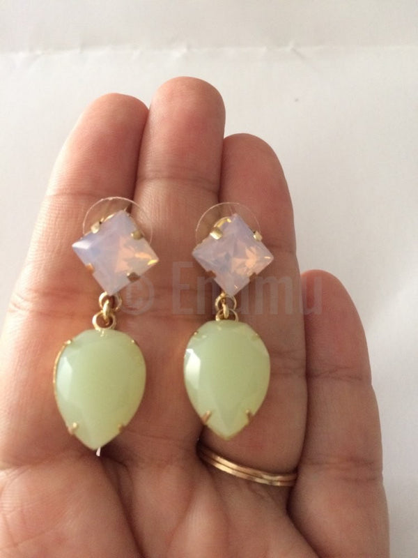 White and Light Green Drop Earrings - Enumu