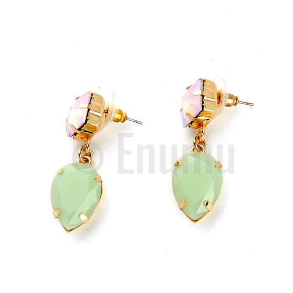 White and Light Green Drop Earrings - Enumu