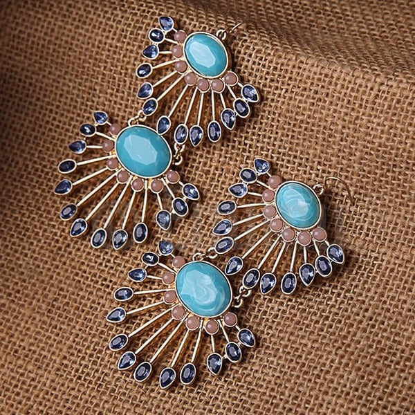Super big and Super long Turquoise Dangle Earrings - Enumu