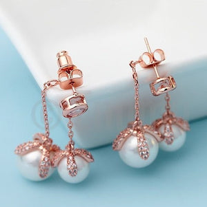 Rose Gold plated Pearl Dangle Earrings - Enumu