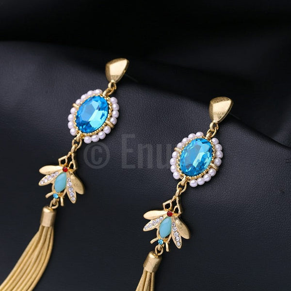 Super Long Light Blue Tassel Earrings - Enumu
