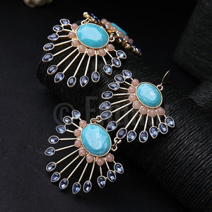 Super big and Super long Turquoise Dangle Earrings - Enumu