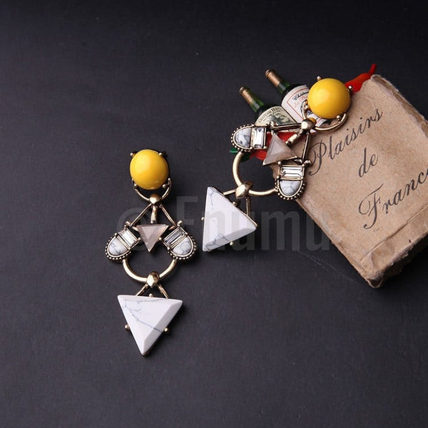 Yellow Geometric Dangle Earrings - Enumu