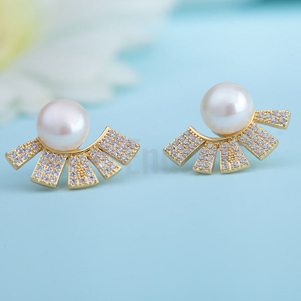 Gold plated Pearl Studs - Enumu