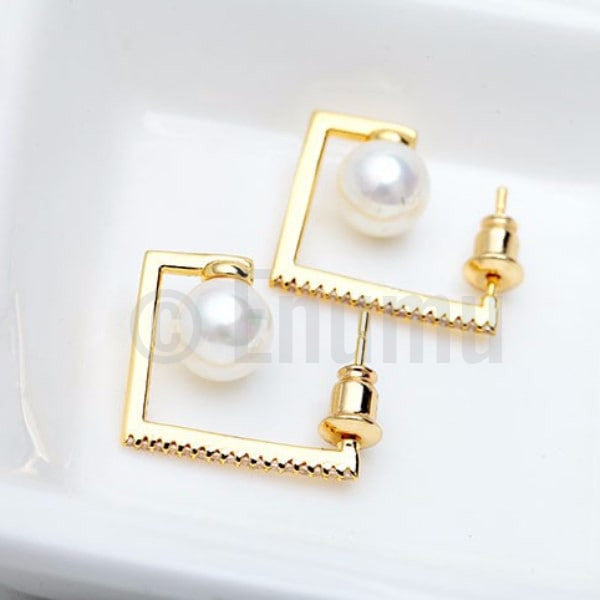 18K Yellow Gold Simple Pearl hoops - Enumu