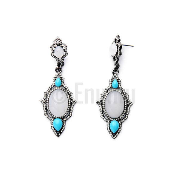 Turquoise and Elegant Opal Dangle Earrings - Enumu