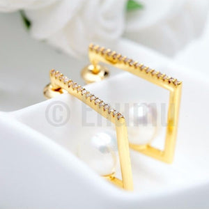 18K Yellow Gold Simple Pearl hoops - Enumu