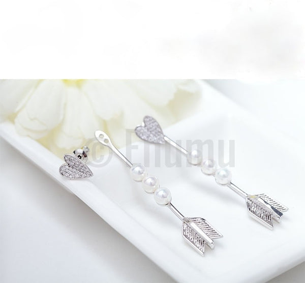 WGP Lovestruck Heart and Arrow Pearl Earrings - Enumu