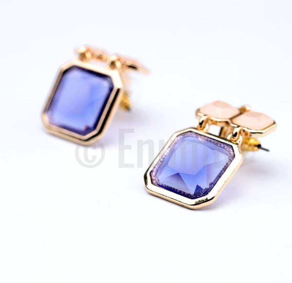 Beige and Blue Dangle Earrings - Enumu