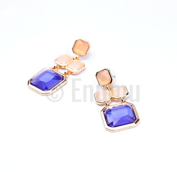 Beige and Blue Dangle Earrings - Enumu