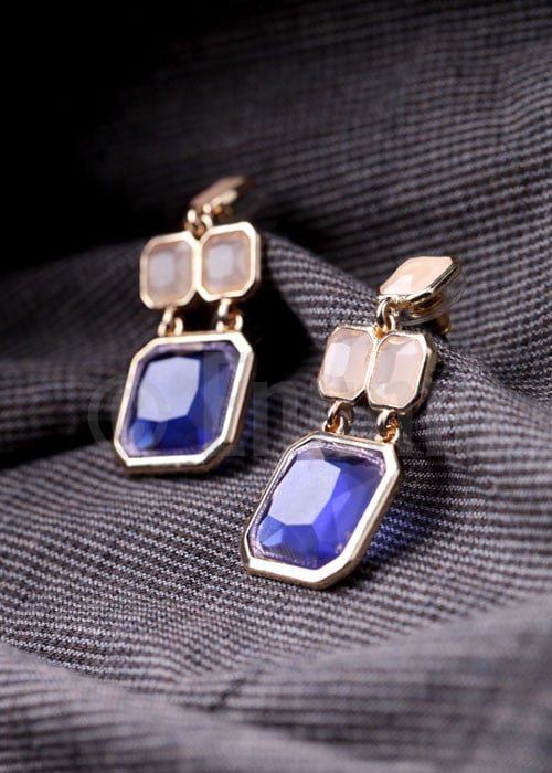 Beige and Blue Dangle Earrings - Enumu