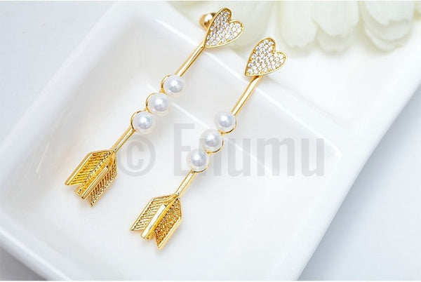YGP Heart and Arrow Pearl Earrings - Enumu