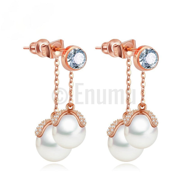 Rose Gold plated Pearl Dangle Earrings - Enumu