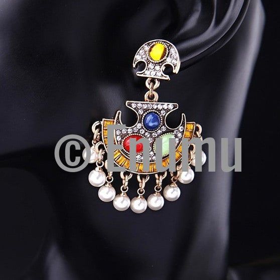 Big Uncut Stone and Pearl Dangle Earrings - Enumu