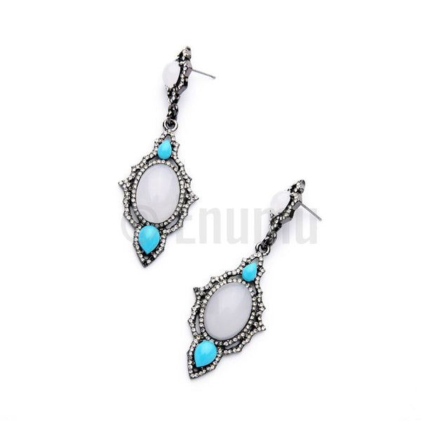 Turquoise and Elegant Opal Dangle Earrings - Enumu