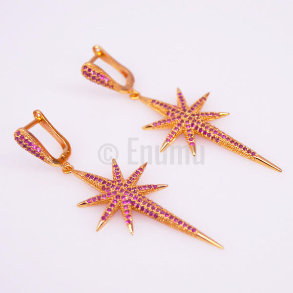 Star Sparkle Ruby Dangle Earrings - Enumu