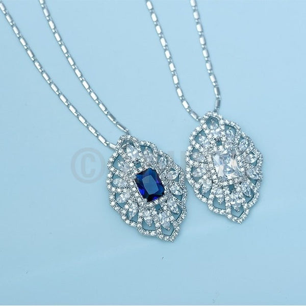 Super Big Swiss CZ and Blue Sapphire Pendant with Chain - Enumu