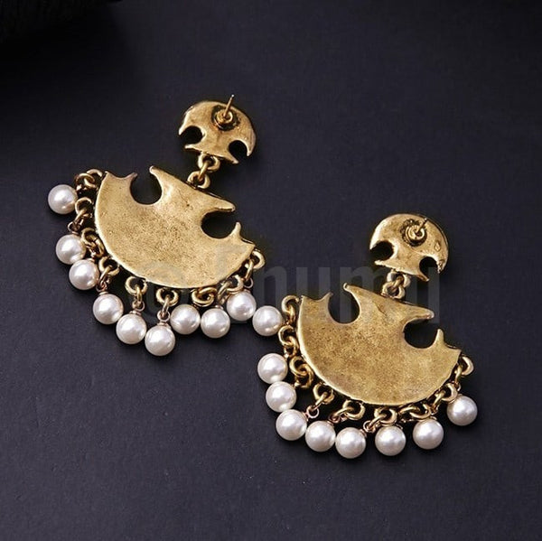 Big Uncut Stone and Pearl Dangle Earrings - Enumu