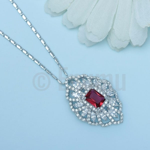Super Big Swiss CZ and Ruby Pendant with Chain - Enumu
