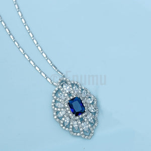 Super Big Swiss CZ and Blue Sapphire Pendant with Chain - Enumu
