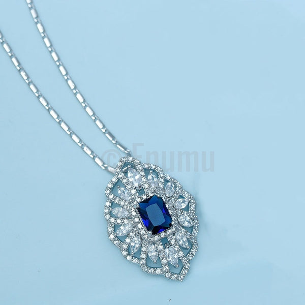 Super Big Swiss CZ and Blue Sapphire Pendant with Chain - Enumu