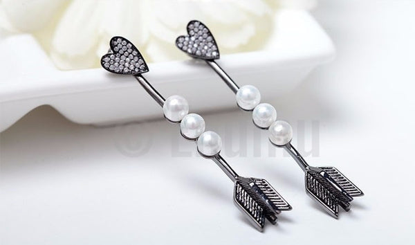 BGP Lovestruck Heart and Arrow Pearl Earrings - Enumu