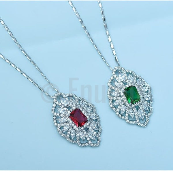 Super Big Swiss CZ and Ruby Pendant with Chain - Enumu