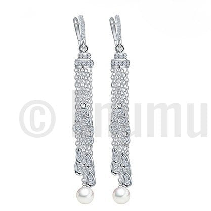 Tassel Pearl Dangle Earrings - Enumu
