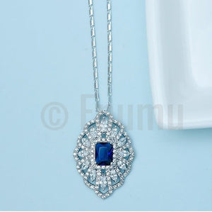 Super Big Swiss CZ and Blue Sapphire Pendant with Chain - Enumu
