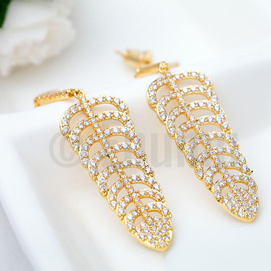 Designer Yellow Gold plated Dangle Earrings - Enumu