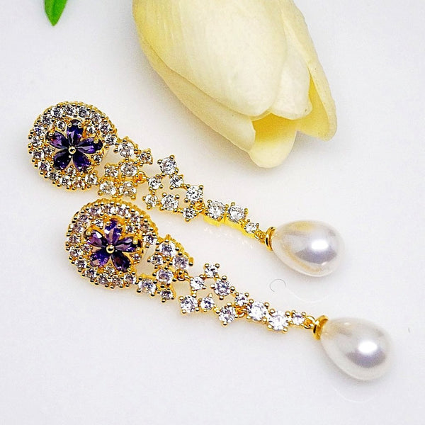 Amethyst Pearl Long Dangle Earrings - Enumu