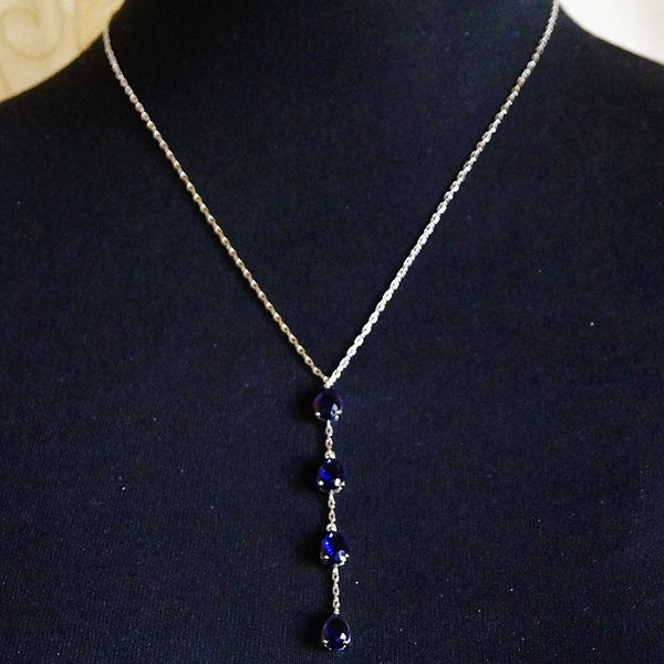 Blue Sapphire Long Pendant with Chain - Enumu