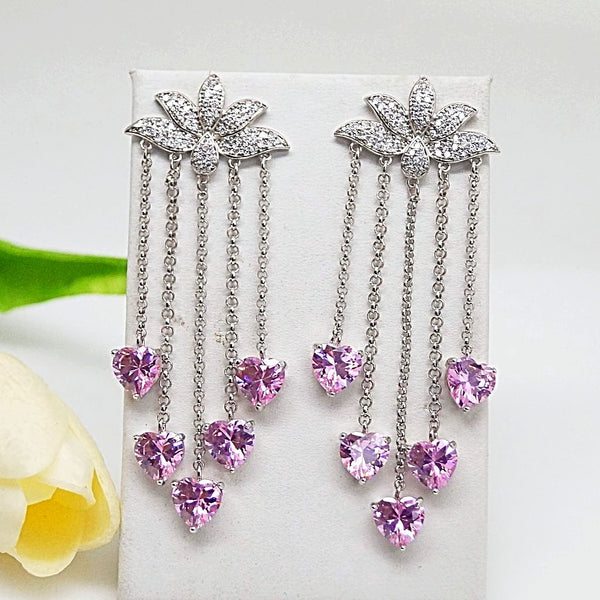 Super Long Lotus Pink Tourmaline Earrings - Enumu