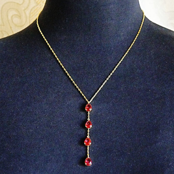 Ruby Long Pendant with Chain - Enumu