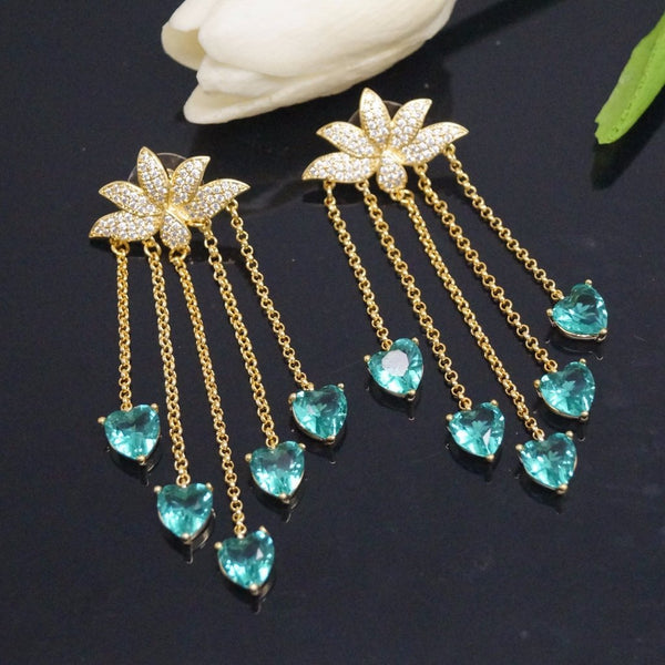 Super Long Lotus Green Emerald Earrings - Enumu