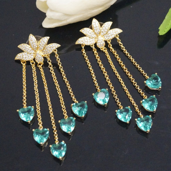 Super Long Lotus Green Emerald Earrings - Enumu