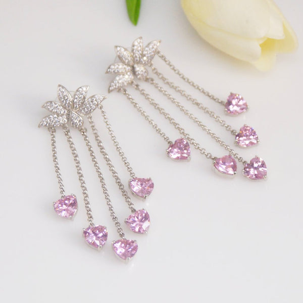 Super Long Lotus Pink Tourmaline Earrings - Enumu